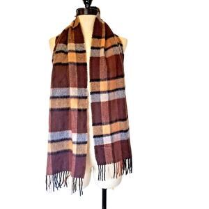 Joseph & Lyman Scarf Neck Warmer Brown Plaid 100% Cashmere 64/12” Winter 64x12